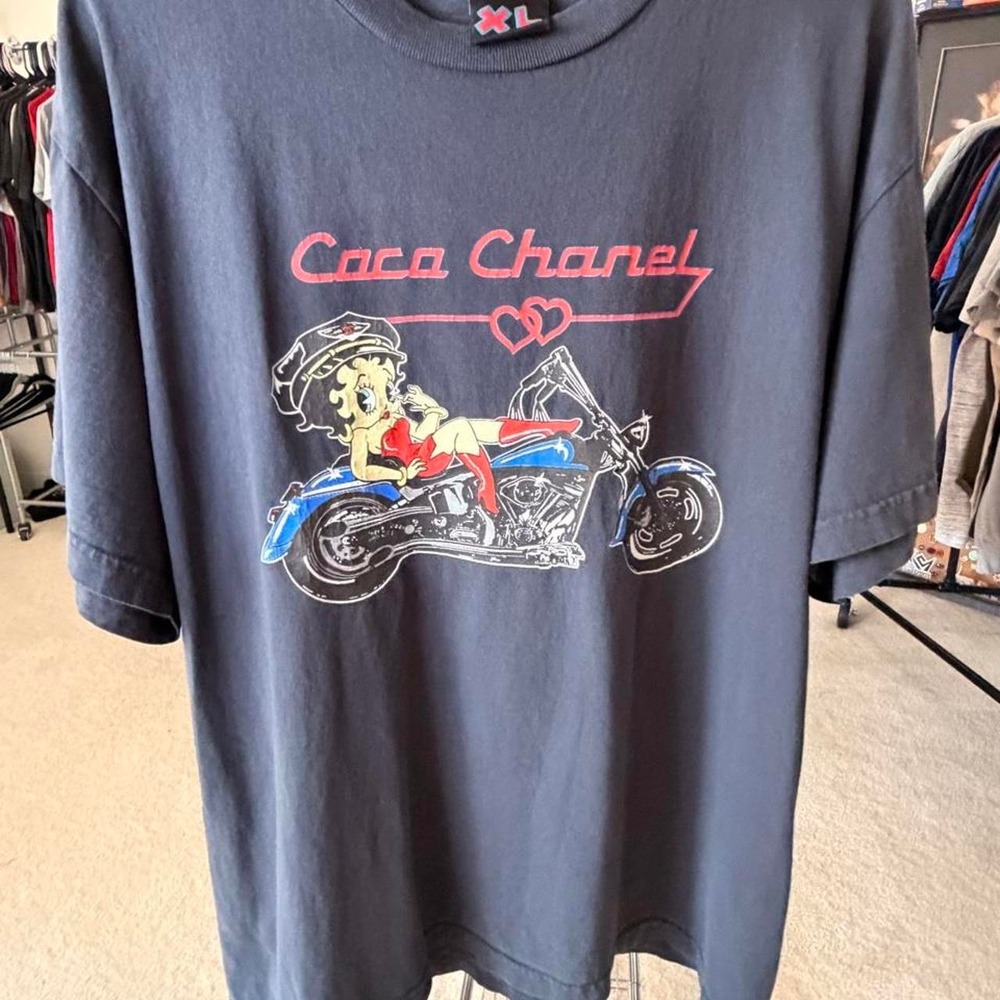 Betty Boop Coco Chanel Biker Motorcycle Graphic T Shirt XL Faded Y2K Bootleg